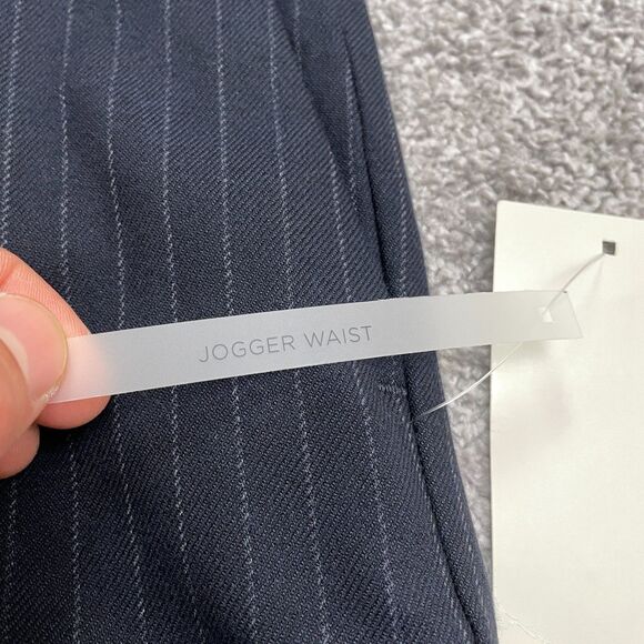 Zara Jogger Waist Dress Pants Women Medium Navy Blue Stripe Straight Trouser NWT - Picture 6 of 14